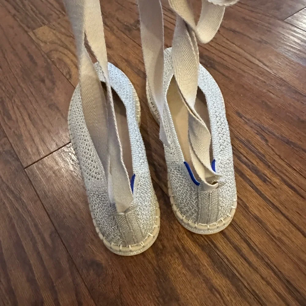 Rothy's Women's Cream Espadrilles with Blue Trim